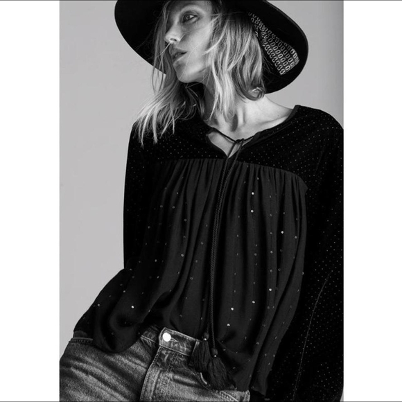 Zara Tops - ZARA Sequin Studded Bohemian Flare Blouse